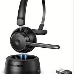 Bluetooth Headset, Wireless Headphone with AI Noise-Canceling Microphone for Computer, On Ear Bluetooth Headset with USB Dongle for Office Call Center
