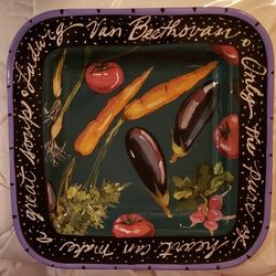 DROLL DESIGNS 15”x15” SQUARE PLATE HAND PAINTED Beethoven “Soup” quote