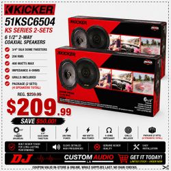Kicker KS Series KSC650 Car Speakers 2 Sets 6 1/2" 2-Way Coaxial Speaker System 400 Watts 🚨 Payment Options Available 🚨 No Credit Needed 🚨