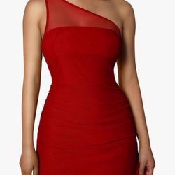 Women's Sexy One Shoulder Sleeveless Mesh Irregular Hem Party Dress