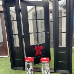 New Entry Door Fiberglass Therma Tru Black Outside White Inside Size W68.1/2 H81.3/4 Left Hand Inswing $2550 Or Patio Door New 