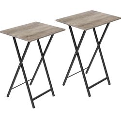 HOOBRO Folding TV Tray Tables, Set of 2 Side Table for Small Space, Industrial Snack Tables for Eating at Couch, Stable Metal Frame, Easy Assembly, Sp