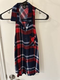 Red and Blue Plaid Sleeveless Shirt