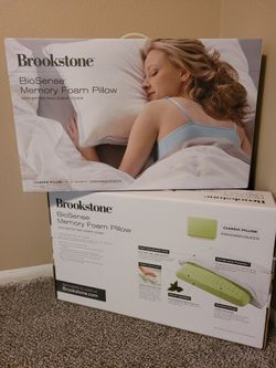 Brookstone BioSense Memory Foam Pillows With Better Than Down Covers Standard Queen X2 New In Unopened Box Sold As Pair Only 50 Each for Sale in