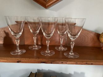 Set Of 5 Fostoria Priscilla Crystal Wine Glasses / Goblets Stem # 6092