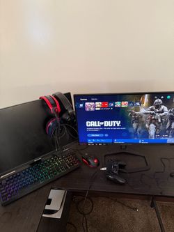 Gaming Setup with Monitor, Keyboard, Mouse & Headset