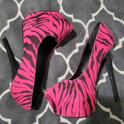 Pink Zebra Heel Size 5.5