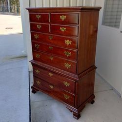 Vintage Chippendale Style Cherry Wood Tall Boy - Made in Mt Airy, NC