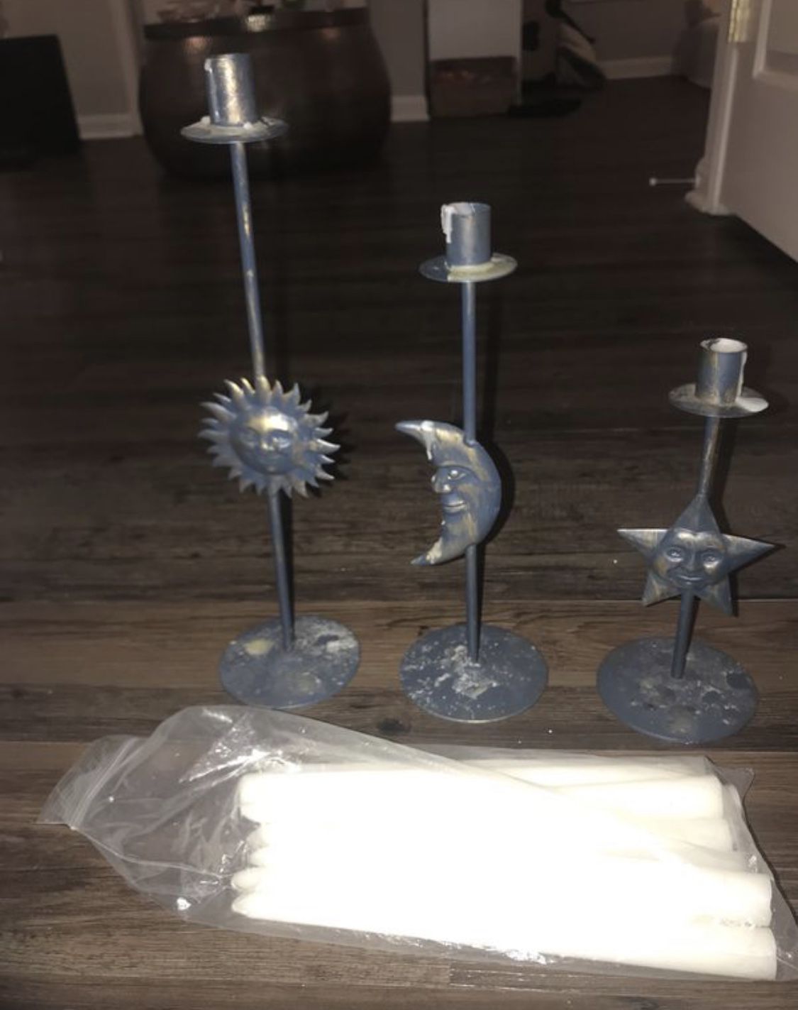 Sun moon star candle set with 9 unscented pillar candle sticks