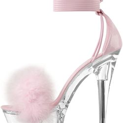 Size 9 Pink Fluffy Stiletto Platform Heels