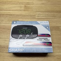 SHARP Digital Clock with Alarm and Dual USB FastCharge Charging Ports - Charge Your Phone Bedside