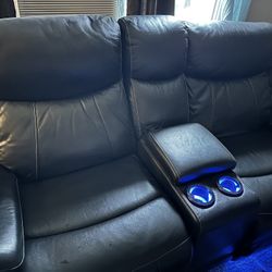 Leather Couches(recliners) + LED lights & Charger Ports 