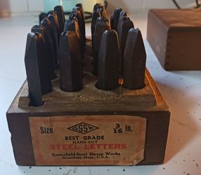 VINTAGE 3/16" HAND-CUT STEEL LETTER STAMP SET MADE BY GREENFIELD STEEL STAMP WORKS *READ DESCRIPTION & ALL PHOTOS*