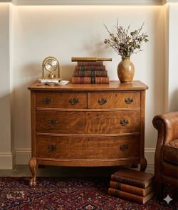 Antique Oak Bow-Front Chest of Drawers