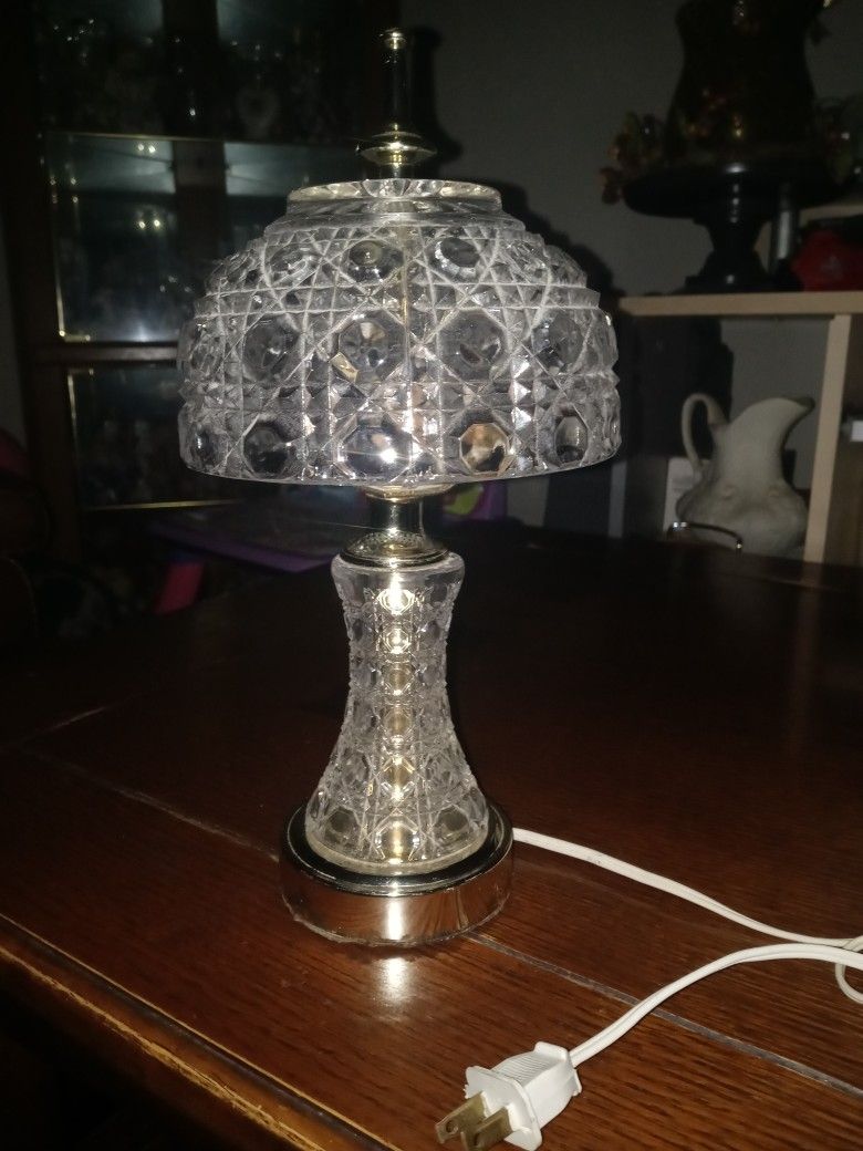 Vintage Crystal And Brass Table Lamp