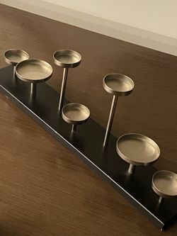 Modern Metal Candelabra With 7 Holders Of Varying Heights Mounted On The Black Base W23" Purchased At Nordstrom 