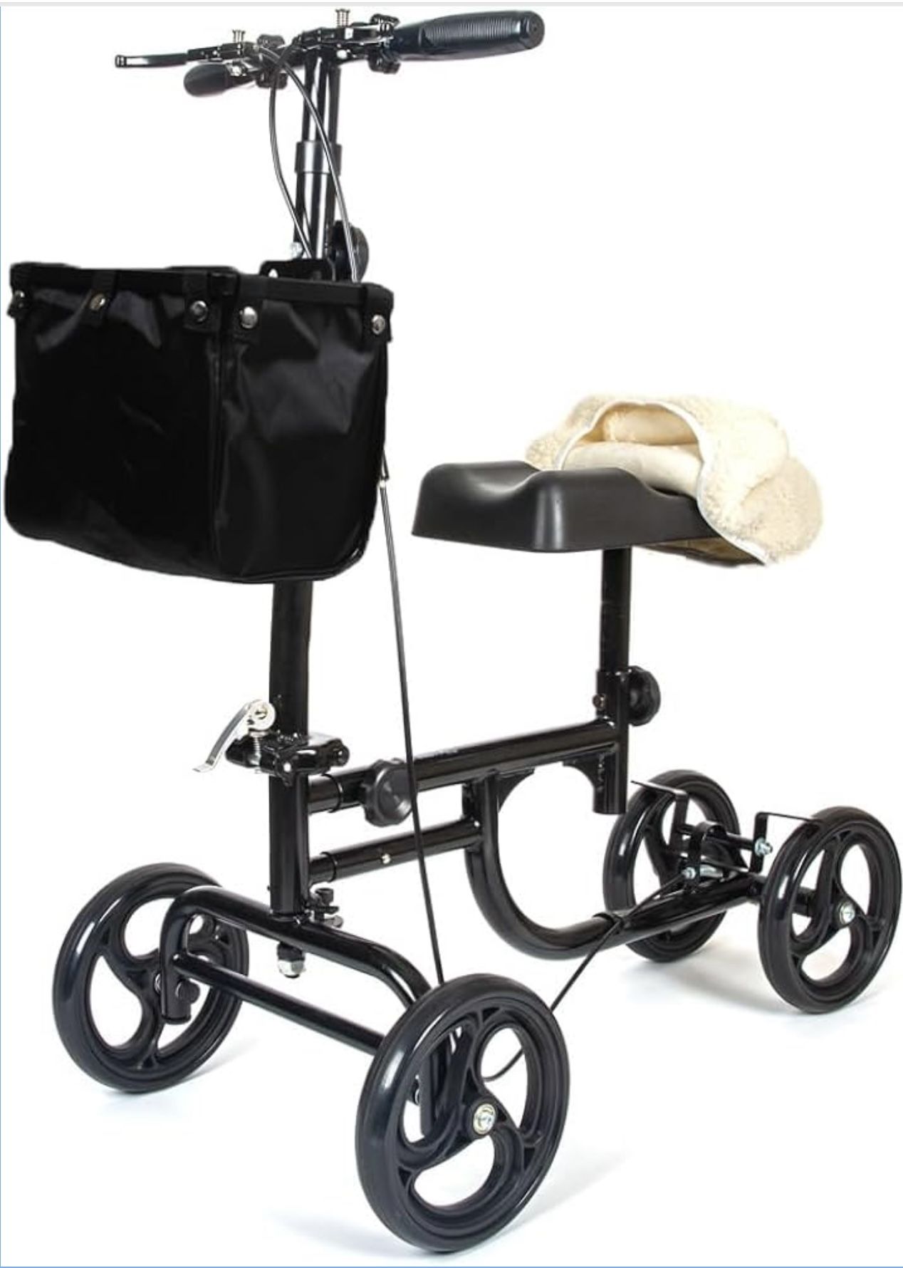 BodyMed Knee Walker, Steerable for Foot Injuries - Adjustable Scooter with Dual Brakes, Detachable Fabric Basket & Cushioned Pad - Better Alternative