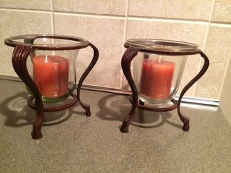 Iron w/ Glass Goblet Candle Holders