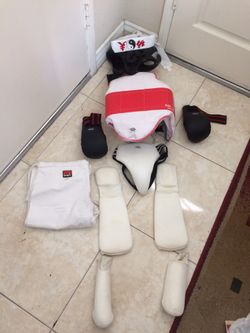 Complete martial arts protection gear.