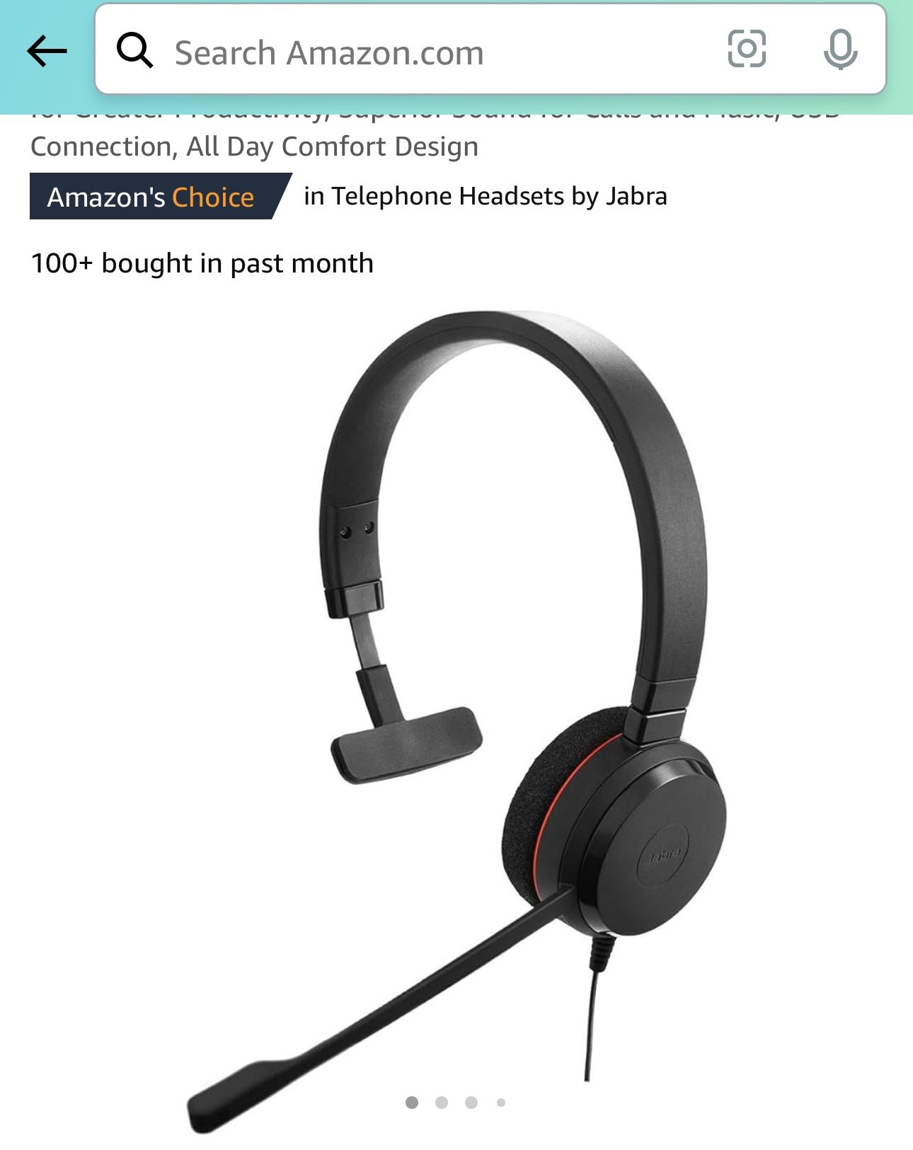 Jabra Evolve 20 MS Teams Wired Headset, Mono Telephone Headset for Greater Productivity, Superior Sound for Calls and Music, USB C Connection, 