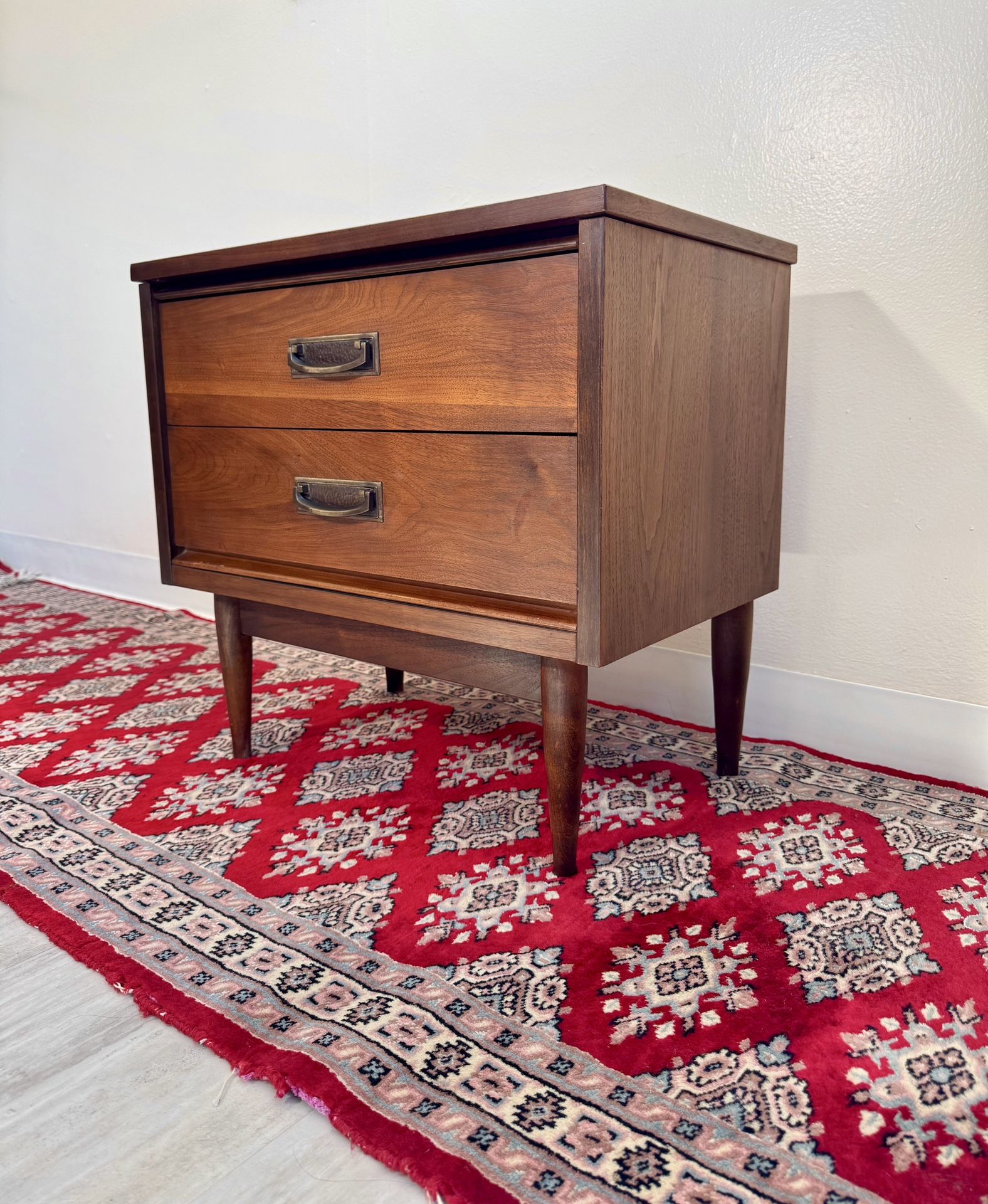 Vintage Mid Century Modern Walnut Wooden Nightstand by Bassett