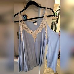 VENUS Blue Asymmetrical Blouse with Cut Out Design