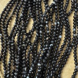 5 15” STRANDS OF BLACK AGATE GEMSTONE 6MM ROUND BEADS