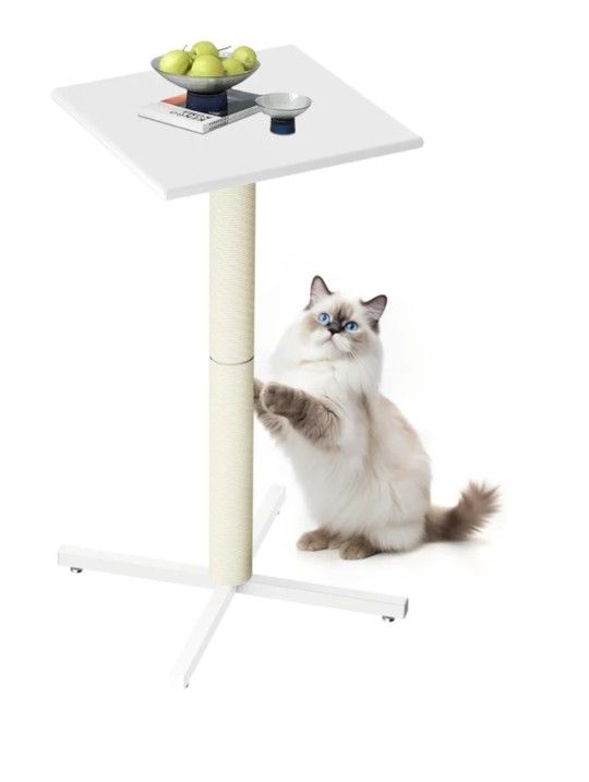 New 33in Cat Outdoor Side Table, Patio Bistro Table with Cat Scratching Posts, Weather Resistant