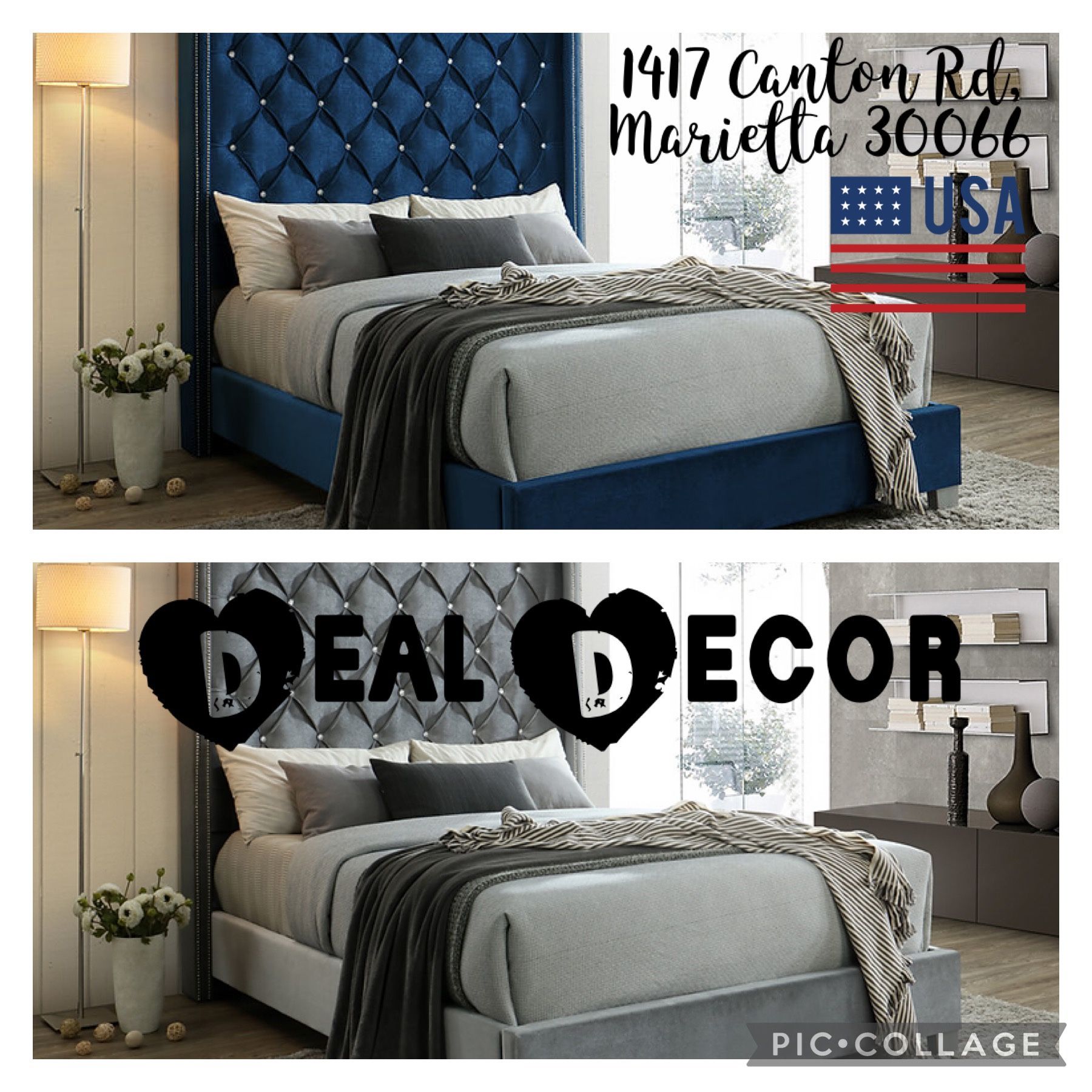 New blue or silver tufted 72 inch headboard and frame