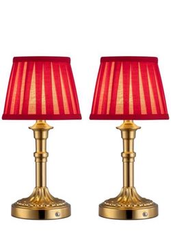 Set of 2 Gold Table Lamps with Red Shades