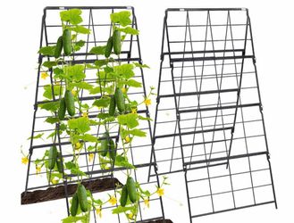 (H-10) 2 Packs Cucumber Trellis for Raised Bed 42 x 16 A Frame Metal Adjustable Garden Trellis for Climbing Plants Outdoor, Foldable Coated Steel Easy