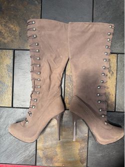 Addiction-61 Taupe High Heel Boots Size 7
