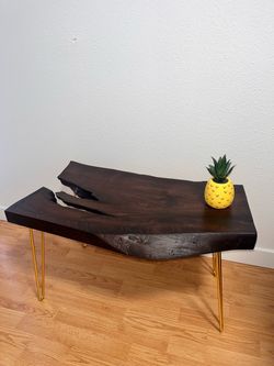 Handcrafted Live Edge Coffee Table – Solid Wood with Gold Legs