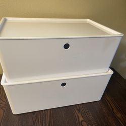 2 IKEA White Plastic Storage Boxes