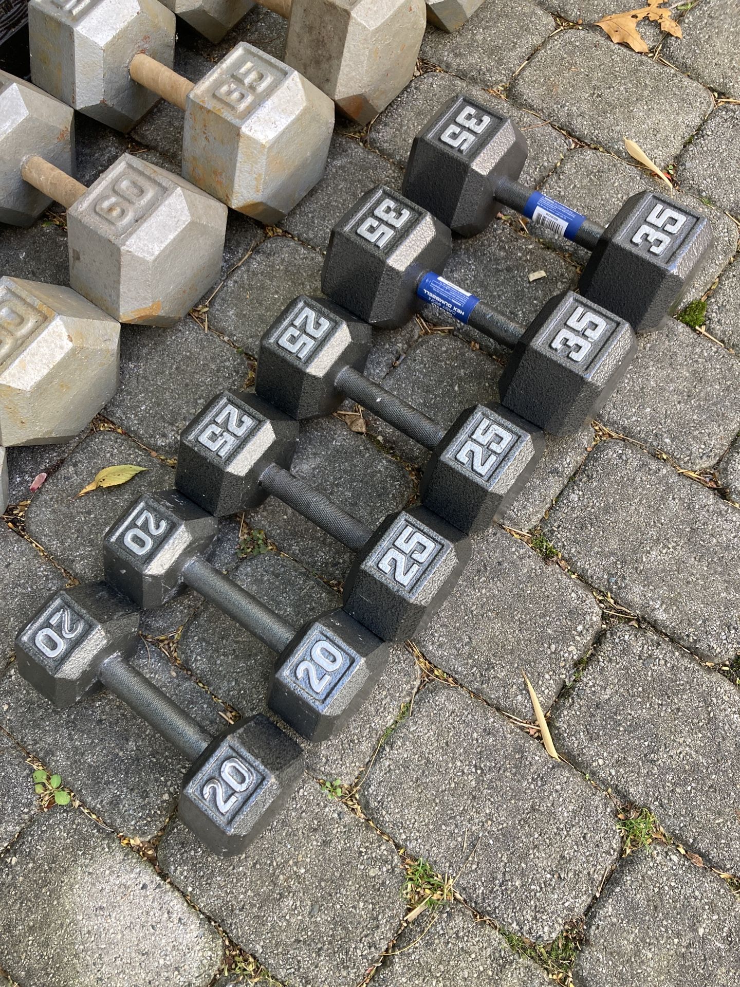 Set Of Steel Hex Dumbbells 20 Lbs To 35 Lbs