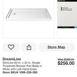 Shower Pan Base 60x32 Left Hand Drain 