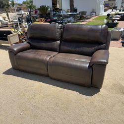 Brown Genuine Leather Electric Reclining Loveseat w/ USB Ports 
