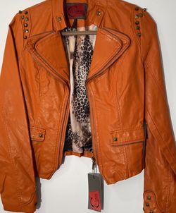 Cognac Brown Faux Leather Jacket, M, New