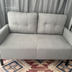 Grey Contemporary Loveseat Sofa Upholstered In Polyester Whit High Back 