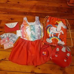 Girls rainbow bathing suit tutu dress size 5-7 year old bundle