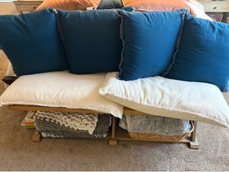 Set a four 22 x 22 Navy threshold pillows use for home staging only