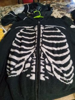 Social Collision Skeleton Rib Cage Zip Up Hoodie Medium