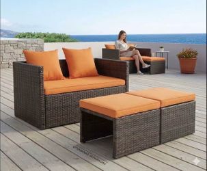 Outdoor Patio Furniture 4 PCS Rattan Sofa Wicker Chair Cushions Table Set Chairs
