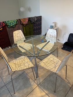 Modern Glass Top Dining Table with 4 Chairs