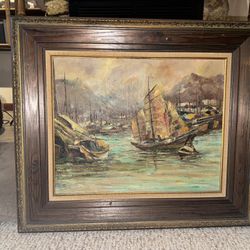 Vintage sailboat, painting, framed