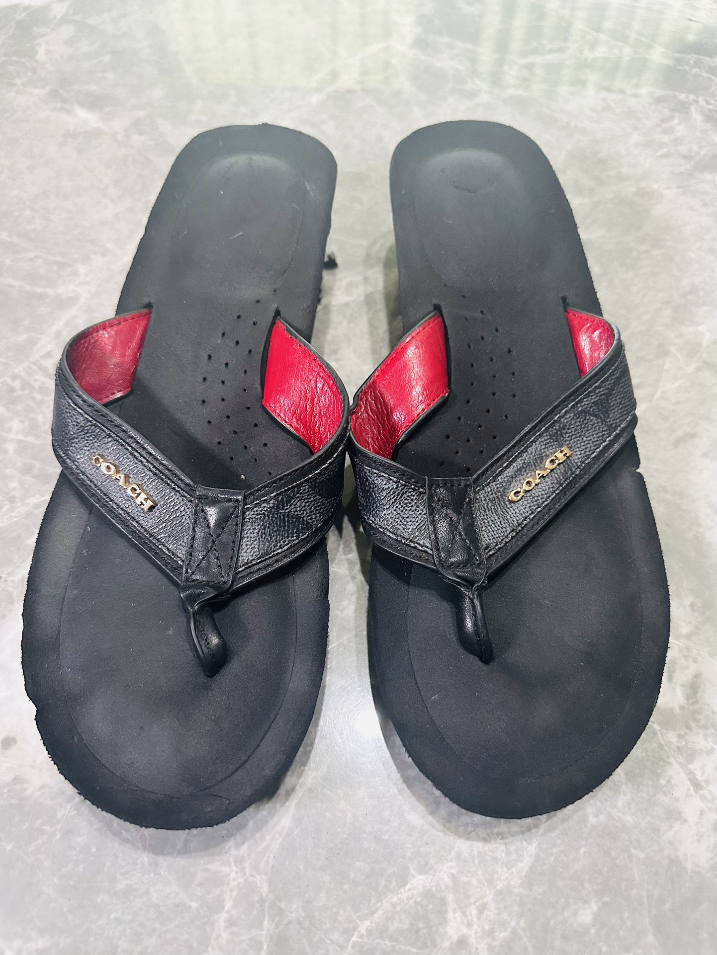 Coach Women’s Jolene A7821 Black Wedge Slip On Thong Sandals SZ 10