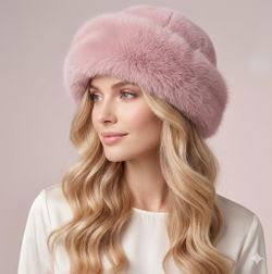 New Pink fuzzy bucket hat faux fur trim Warm Plush Women's, Autumn winter ❄️