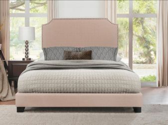 Upholstered Bed Frame with Nailhead Headboard New in Box
