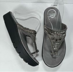 Abeo B.I.O. System Mystic Wedge Beaded Comfort Sandals Pewter Gray Women Size 11