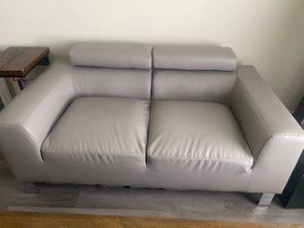 Modern Gray Faux Leather  2-Seater Sofa